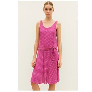 Sara Campbell Polka Dot Silk Sleeveless Midi Dress  in Pink and White 8